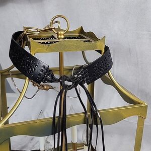 Vintage Corset Style Leather Black Tie Belt Size L